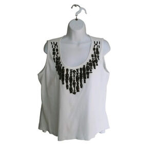 Jessica Ribbed  Tank Top White Black Rhinestones 1X